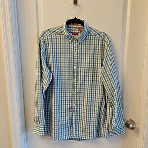 Izod Men's Blue and Green Plaid Button Down Shirt